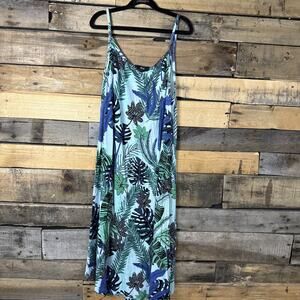 Ellos Sleeveless Floral Dress, Blue, Small 10/12